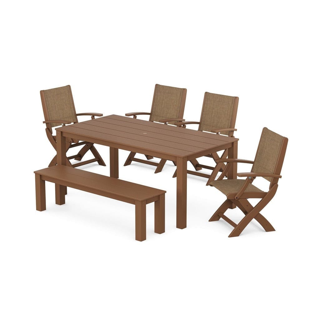 POLYWOOD® - Coastal Folding Chair 6-Piece Parsons Dining Set with Bench - PWS2272