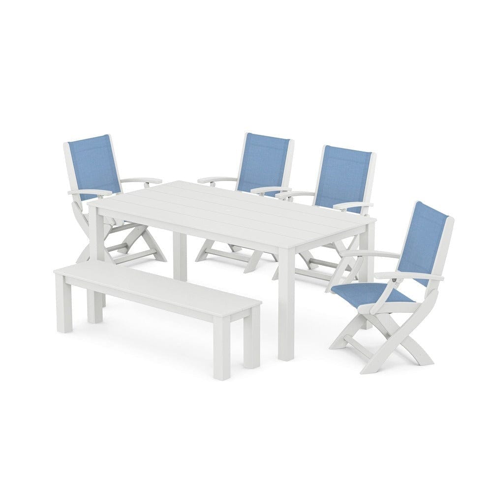POLYWOOD® - Coastal Folding Chair 6-Piece Parsons Dining Set with Bench - PWS2272