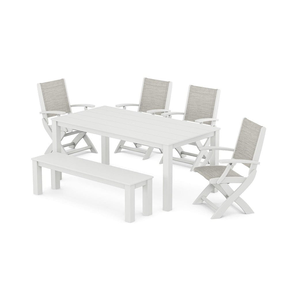 POLYWOOD® - Coastal Folding Chair 6-Piece Parsons Dining Set with Bench - PWS2272