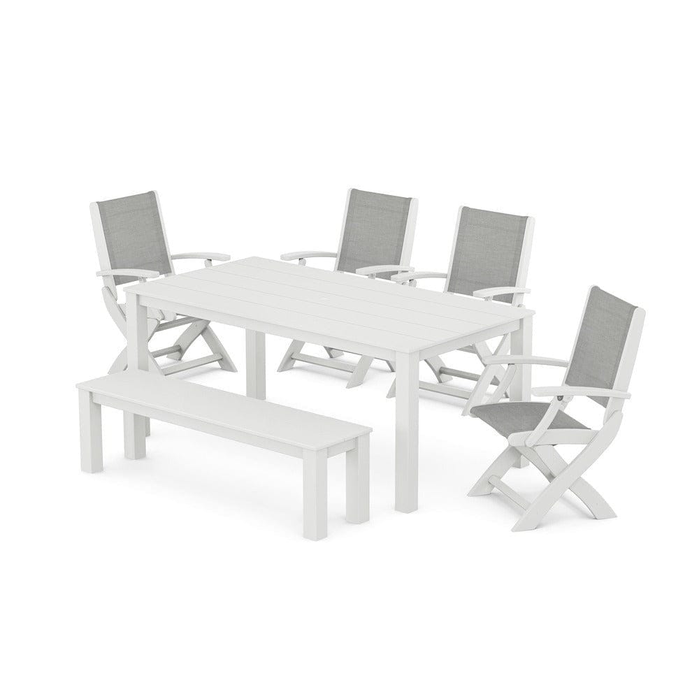 POLYWOOD® - Coastal Folding Chair 6-Piece Parsons Dining Set with Bench - PWS2272