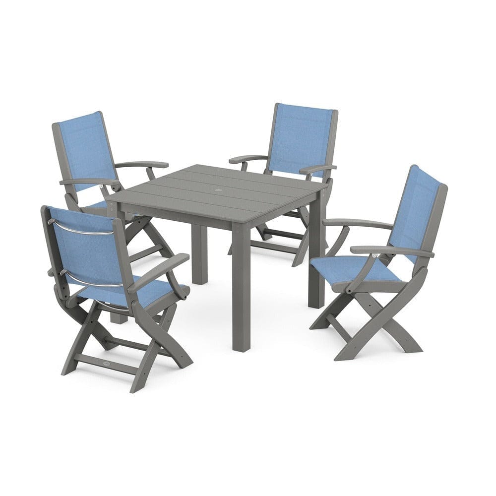 POLYWOOD® - Coastal Folding Chair 5-Piece Parsons Dining Set - PWS2274 Outdoor Furniture POLYWOOD®