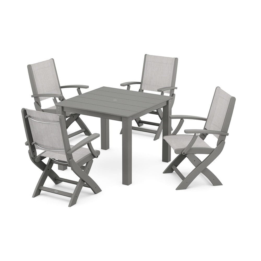 POLYWOOD® - Coastal Folding Chair 5-Piece Parsons Dining Set - PWS2274 Outdoor Furniture POLYWOOD®