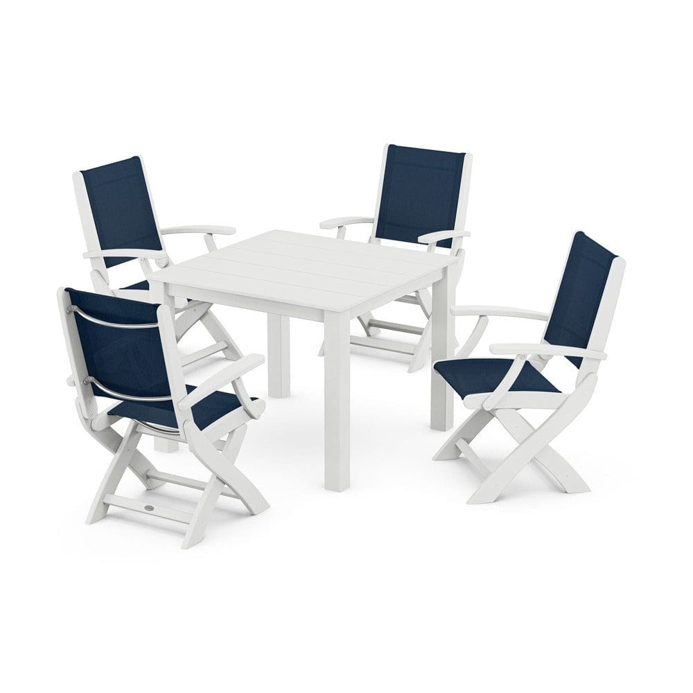 POLYWOOD® - Coastal Folding Chair 5-Piece Parsons Dining Set - PWS2274 Outdoor Furniture POLYWOOD®