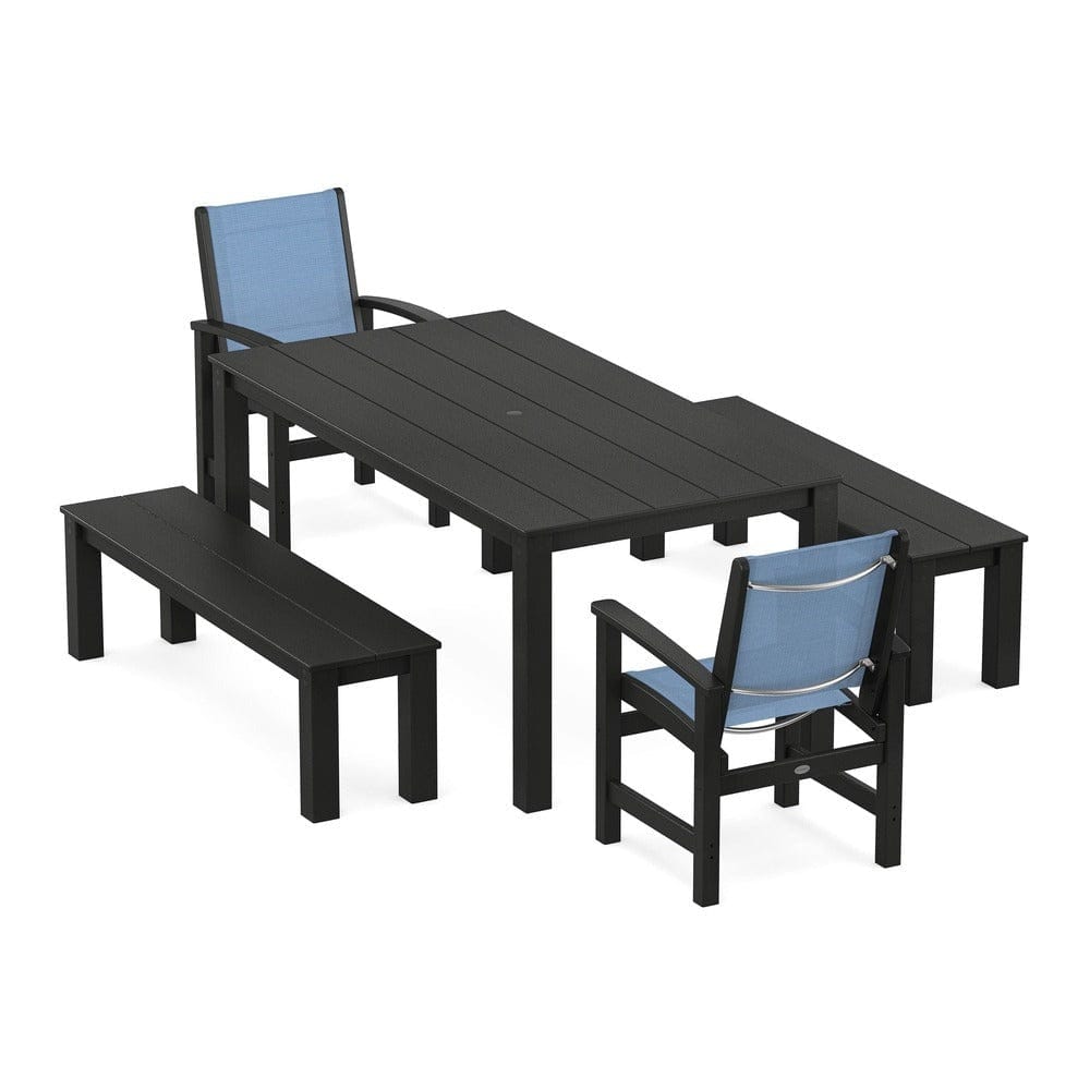 POLYWOOD® - Coastal 5-Piece Parsons Dining Set with Benches - PWS2277 Outdoor Furniture POLYWOOD®