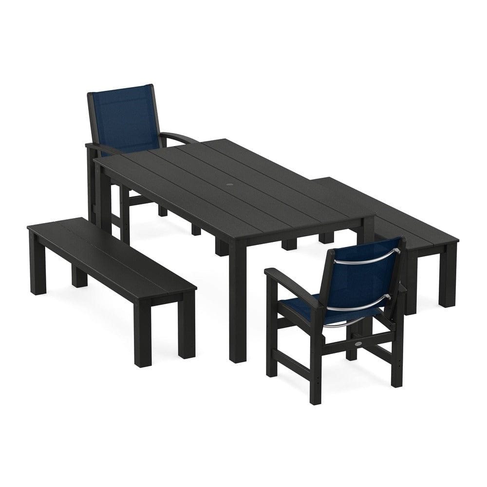 POLYWOOD® - Coastal 5-Piece Parsons Dining Set with Benches - PWS2277