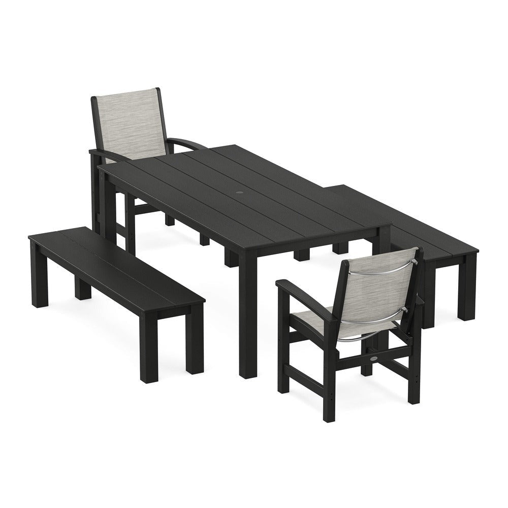 POLYWOOD® - Coastal 5-Piece Parsons Dining Set with Benches - PWS2277