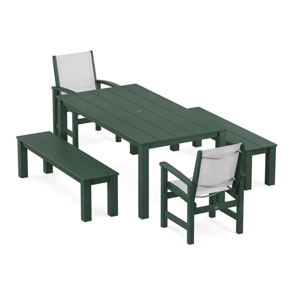 POLYWOOD® - Coastal 5-Piece Parsons Dining Set with Benches - PWS2277 Outdoor Furniture POLYWOOD®