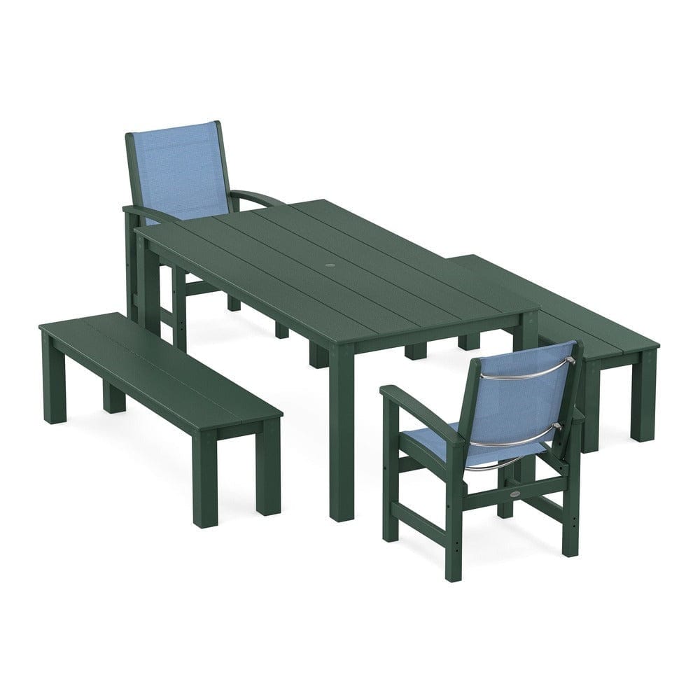 POLYWOOD® - Coastal 5-Piece Parsons Dining Set with Benches - PWS2277