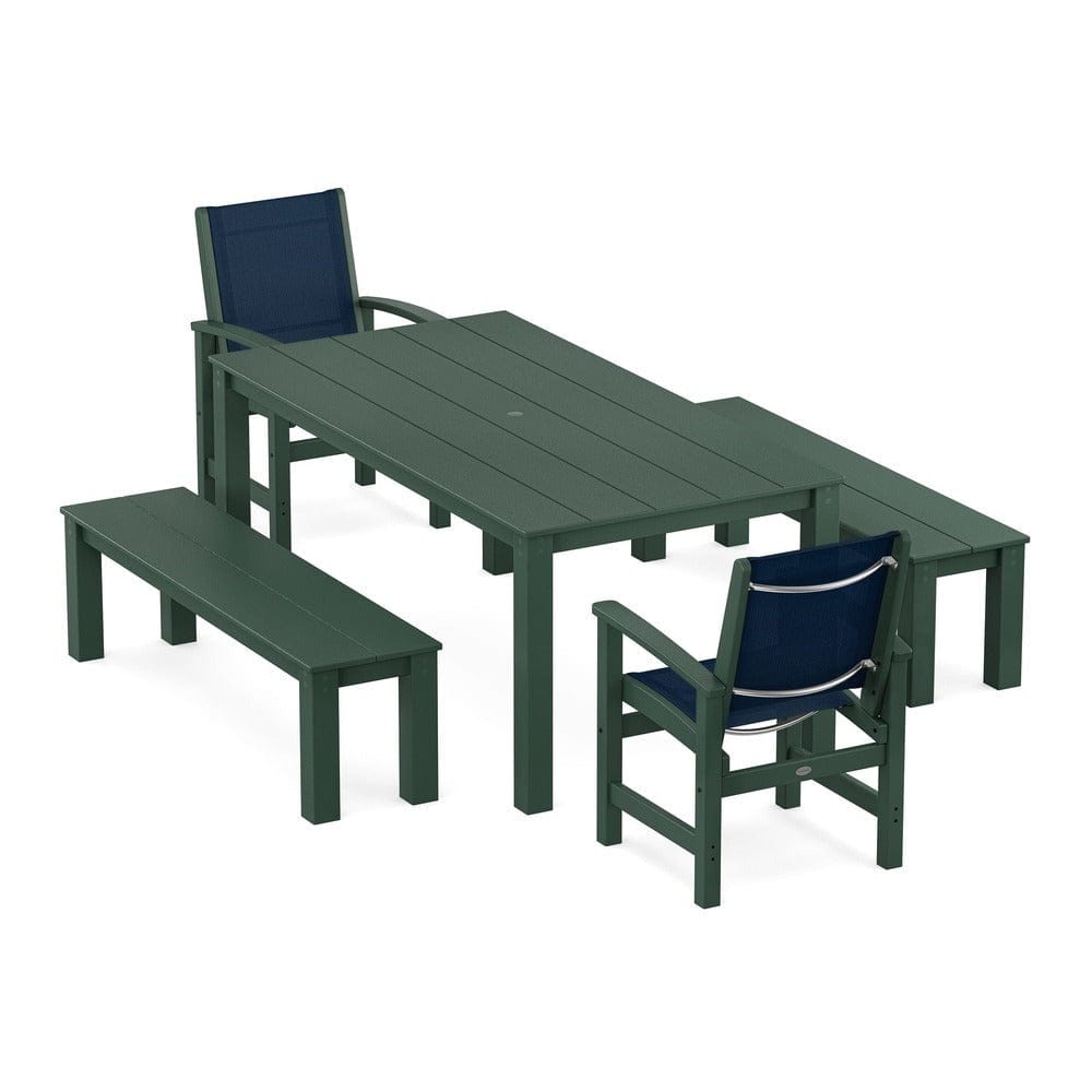 POLYWOOD® - Coastal 5-Piece Parsons Dining Set with Benches - PWS2277