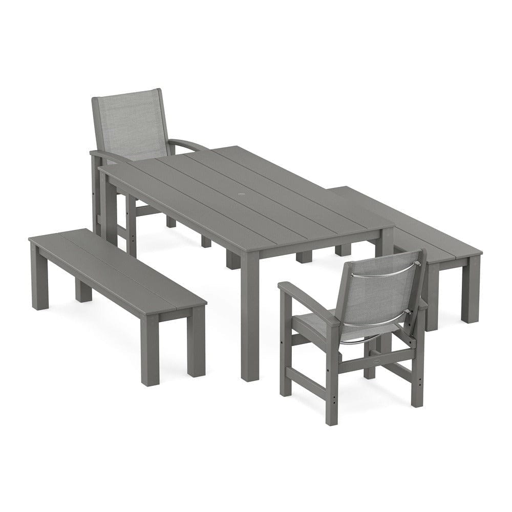 POLYWOOD® - Coastal 5-Piece Parsons Dining Set with Benches - PWS2277 Outdoor Furniture POLYWOOD®