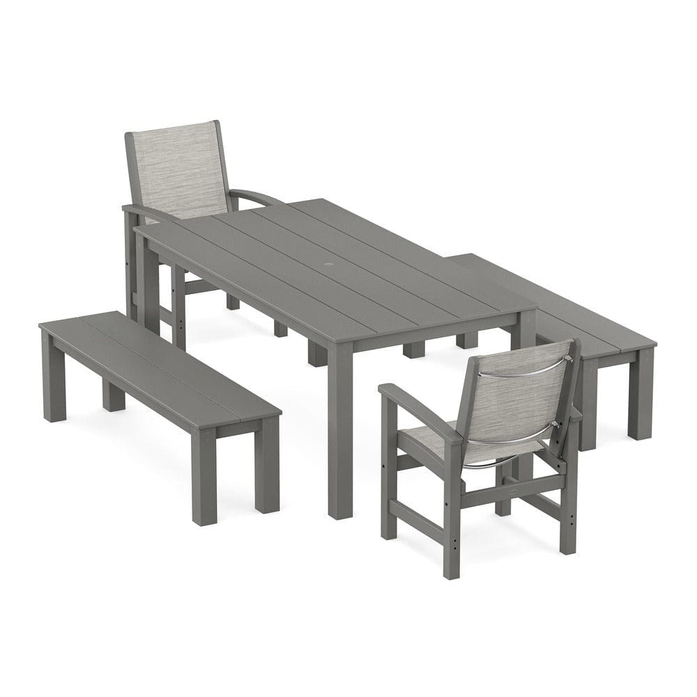 POLYWOOD® - Coastal 5-Piece Parsons Dining Set with Benches - PWS2277