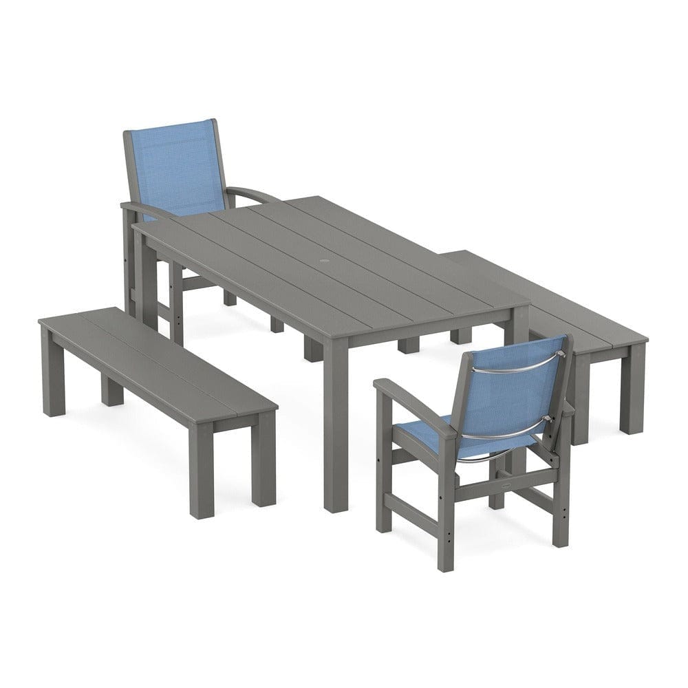 POLYWOOD® - Coastal 5-Piece Parsons Dining Set with Benches - PWS2277