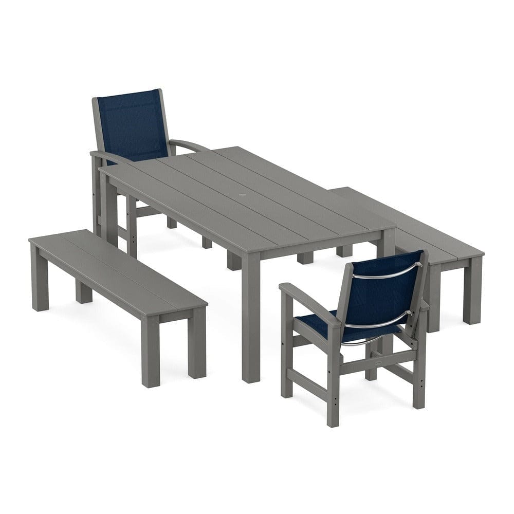 POLYWOOD® - Coastal 5-Piece Parsons Dining Set with Benches - PWS2277 Outdoor Furniture POLYWOOD®