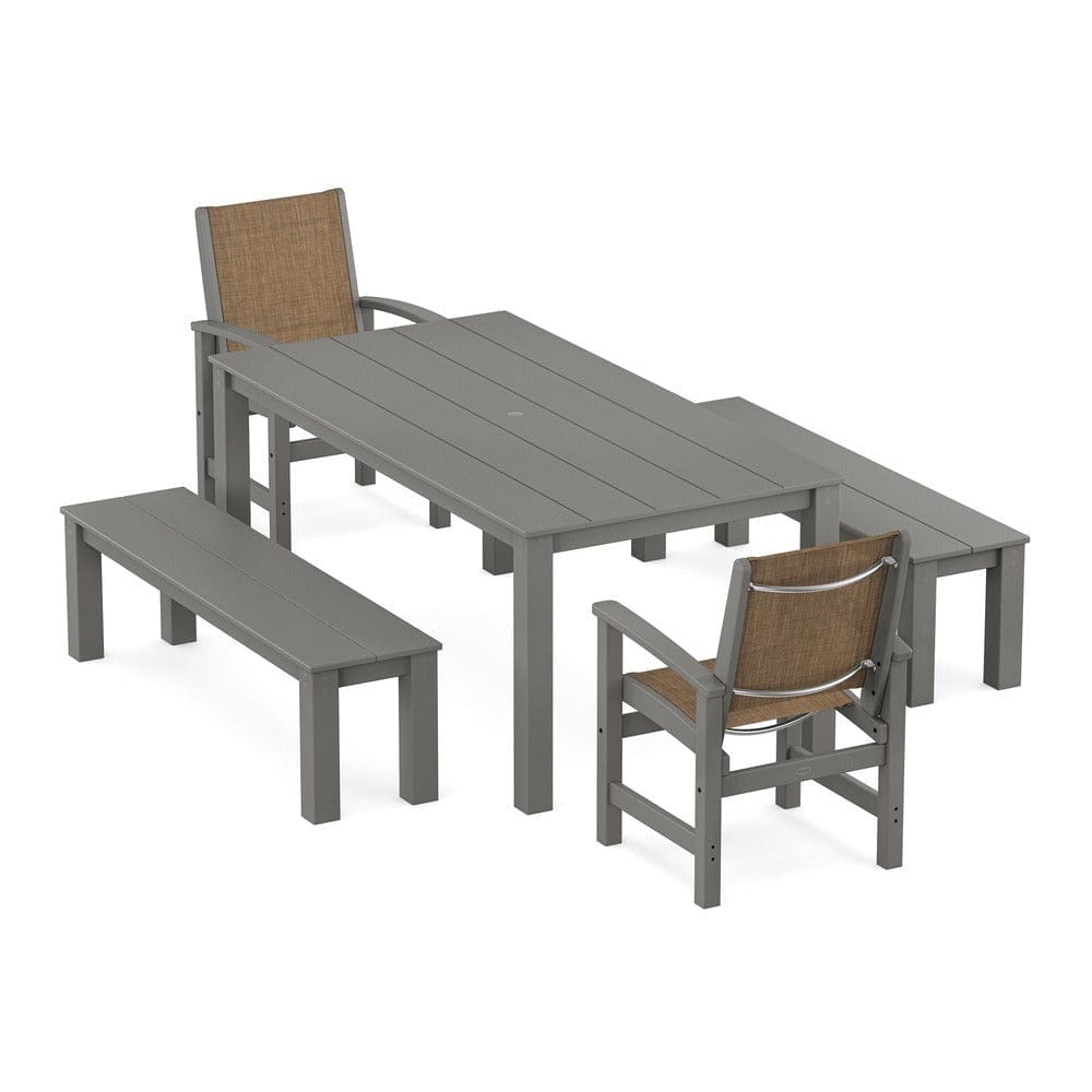 POLYWOOD® - Coastal 5-Piece Parsons Dining Set with Benches - PWS2277