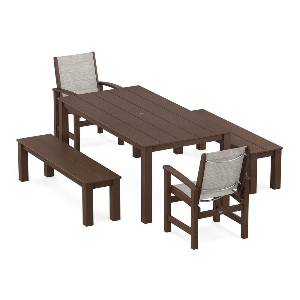 POLYWOOD® - Coastal 5-Piece Parsons Dining Set with Benches - PWS2277