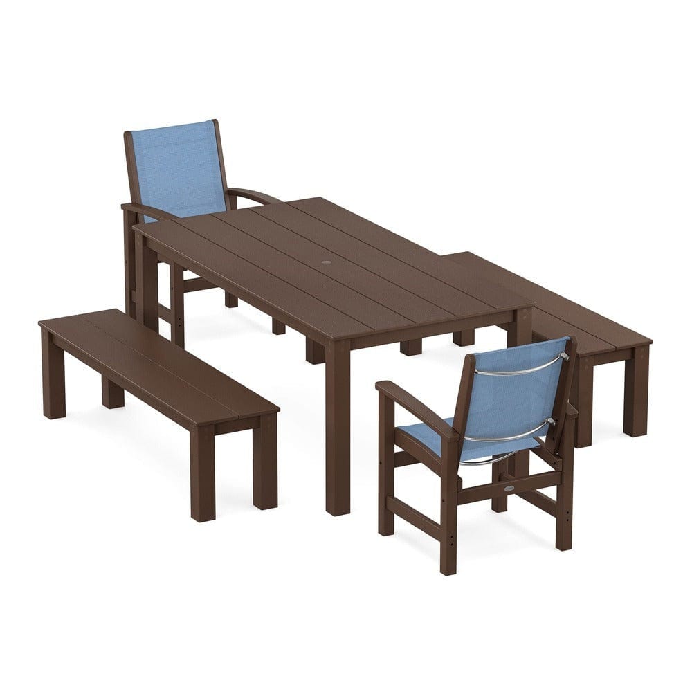 POLYWOOD® - Coastal 5-Piece Parsons Dining Set with Benches - PWS2277 Outdoor Furniture POLYWOOD®