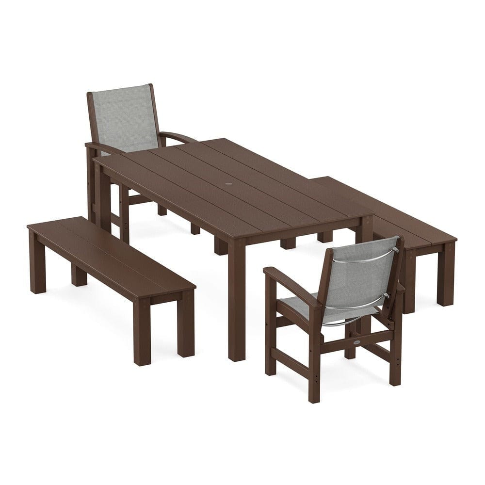 POLYWOOD® - Coastal 5-Piece Parsons Dining Set with Benches - PWS2277