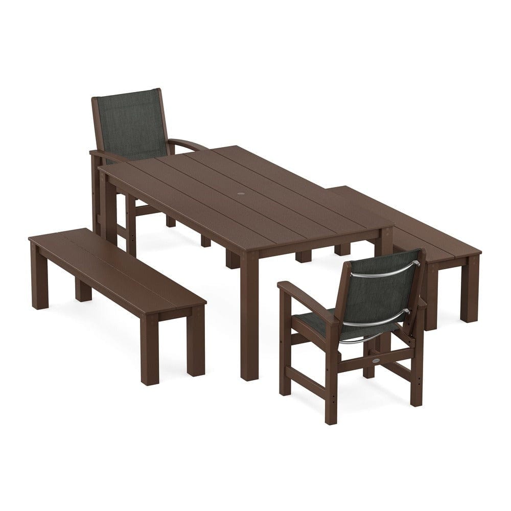 POLYWOOD® - Coastal 5-Piece Parsons Dining Set with Benches - PWS2277 Outdoor Furniture POLYWOOD®