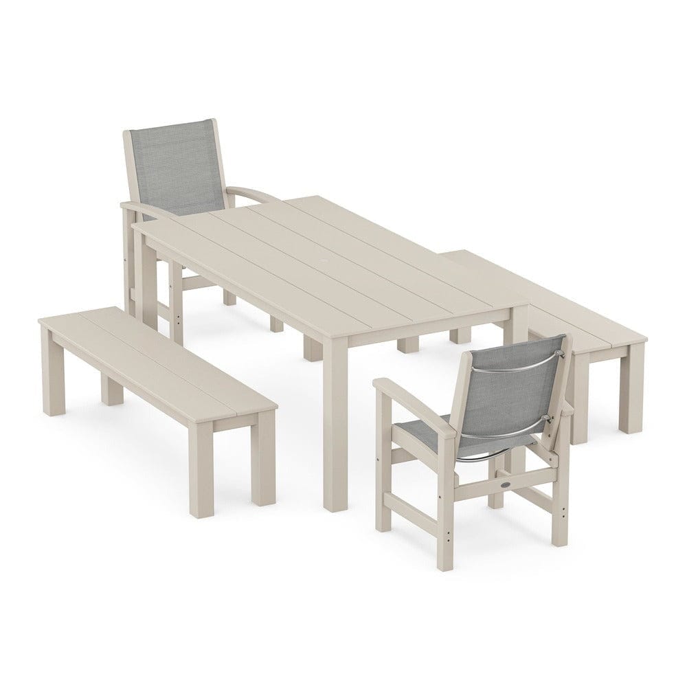 POLYWOOD® - Coastal 5-Piece Parsons Dining Set with Benches - PWS2277
