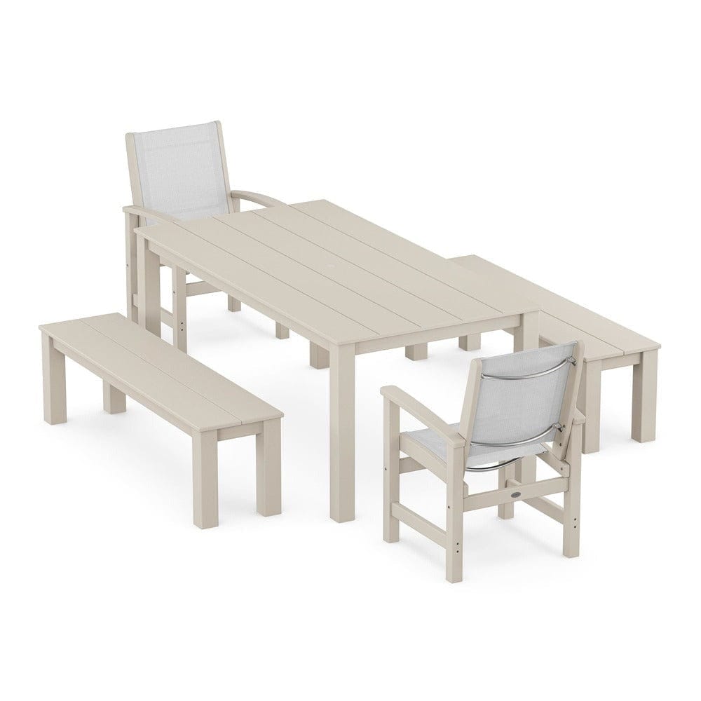 POLYWOOD® - Coastal 5-Piece Parsons Dining Set with Benches - PWS2277