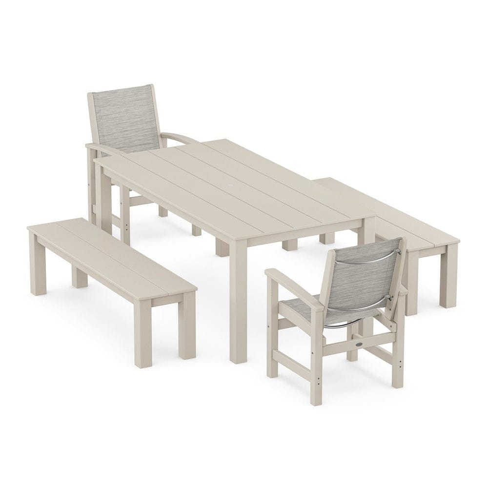 POLYWOOD® - Coastal 5-Piece Parsons Dining Set with Benches - PWS2277