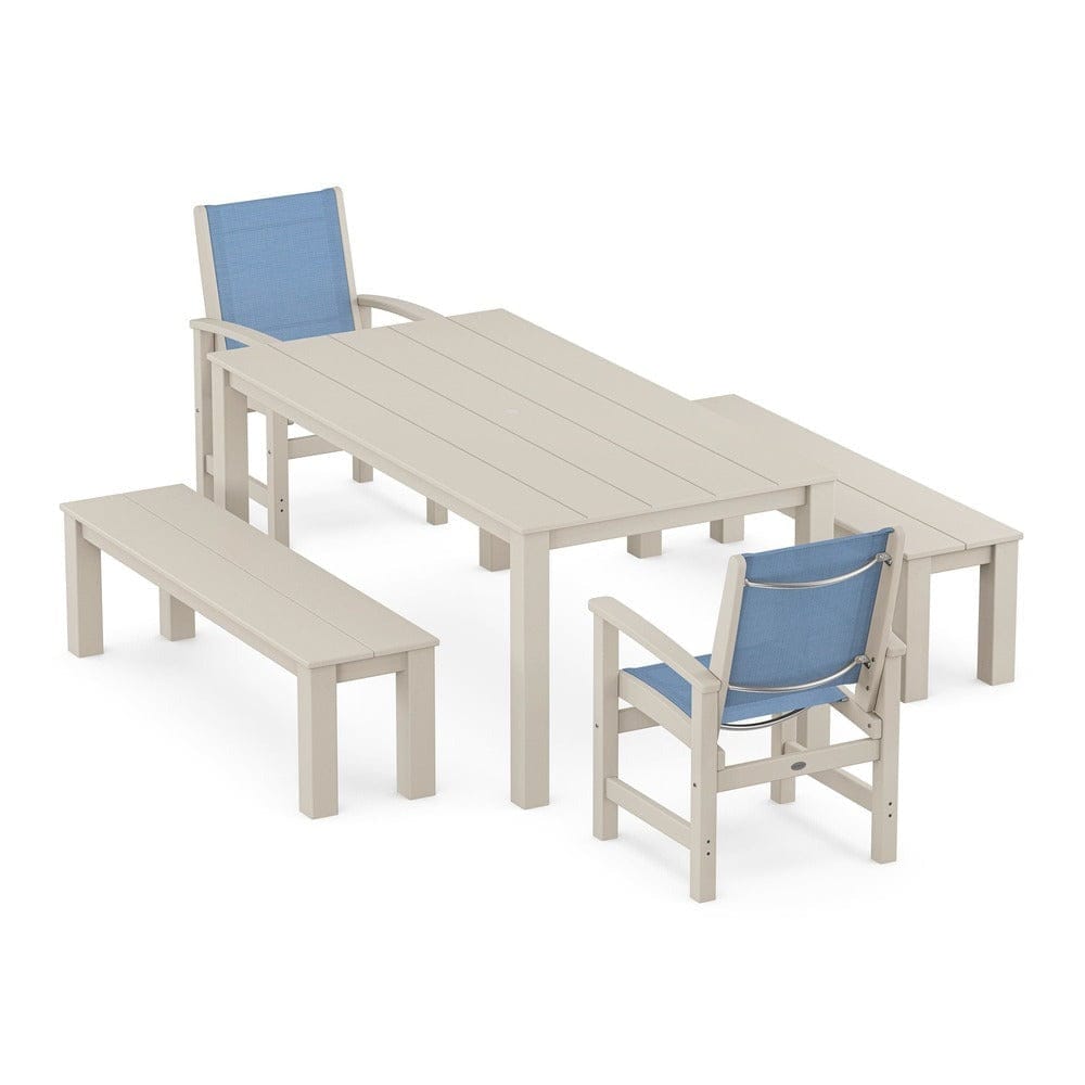POLYWOOD® - Coastal 5-Piece Parsons Dining Set with Benches - PWS2277 Outdoor Furniture POLYWOOD®