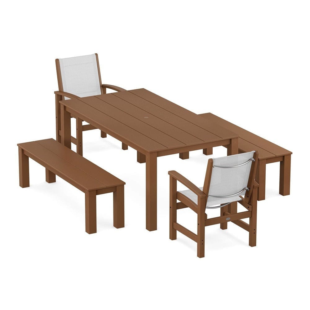 POLYWOOD® - Coastal 5-Piece Parsons Dining Set with Benches - PWS2277 Outdoor Furniture POLYWOOD®