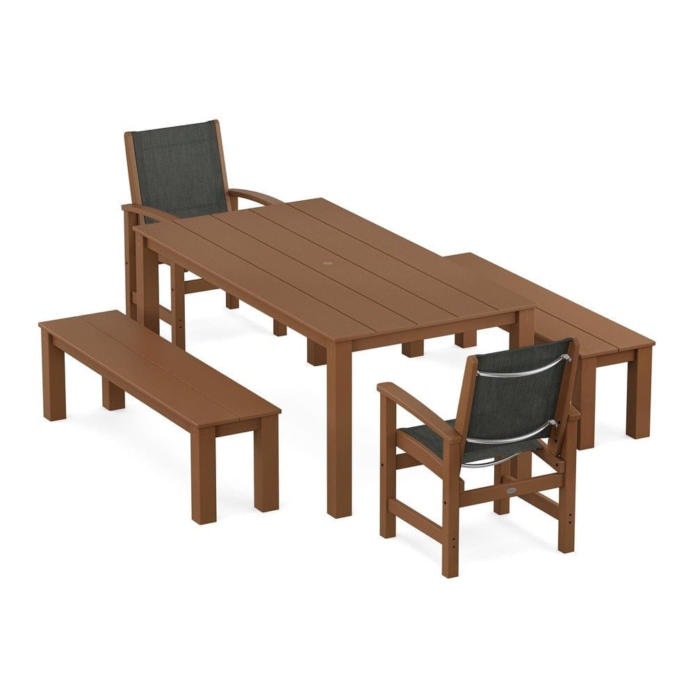 POLYWOOD® - Coastal 5-Piece Parsons Dining Set with Benches - PWS2277