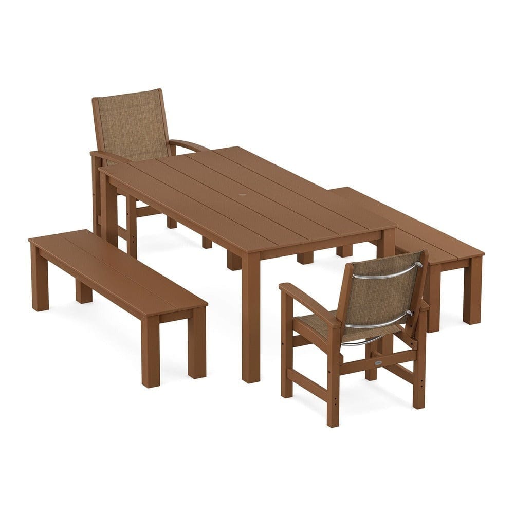 POLYWOOD® - Coastal 5-Piece Parsons Dining Set with Benches - PWS2277 Outdoor Furniture POLYWOOD®