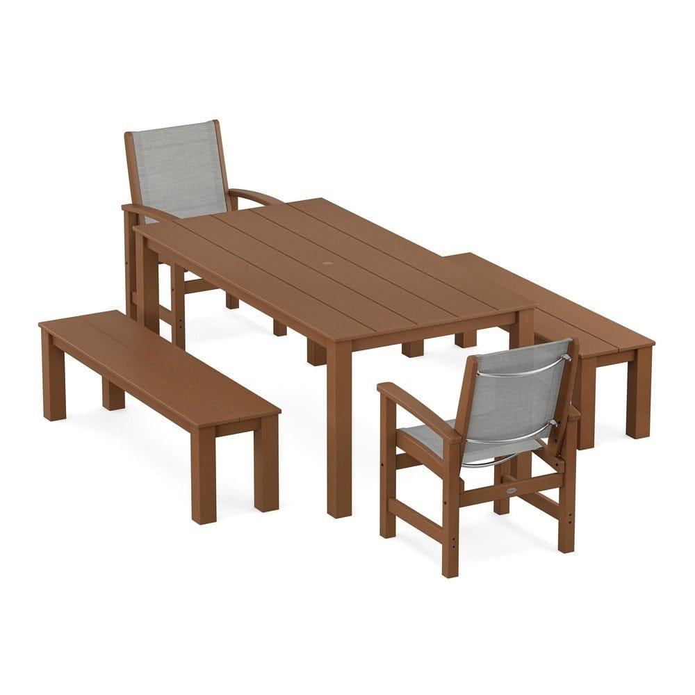 POLYWOOD® - Coastal 5-Piece Parsons Dining Set with Benches - PWS2277 Outdoor Furniture POLYWOOD®
