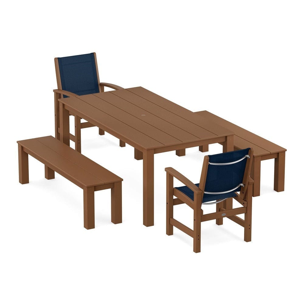 POLYWOOD® - Coastal 5-Piece Parsons Dining Set with Benches - PWS2277
