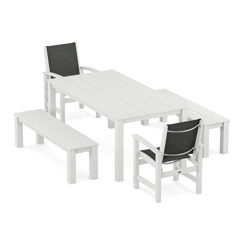 POLYWOOD® - Coastal 5-Piece Parsons Dining Set with Benches - PWS2277