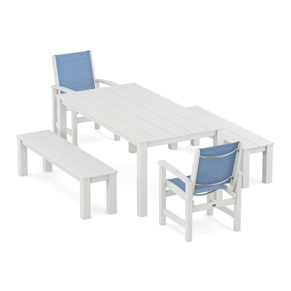 POLYWOOD® - Coastal 5-Piece Parsons Dining Set with Benches - PWS2277