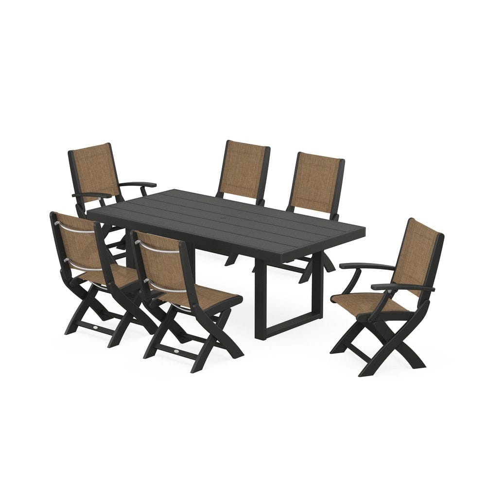 POLYWOOD® - Coastal Folding Chair 7-Piece Dining Set with Trestle Legs - PWS871 Outdoor Furniture POLYWOOD®