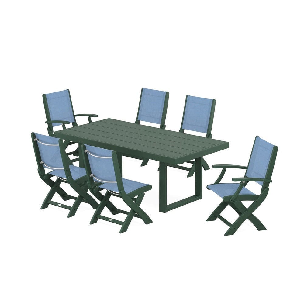 POLYWOOD® - Coastal Folding Chair 7-Piece Dining Set with Trestle Legs - PWS871 Outdoor Furniture POLYWOOD®