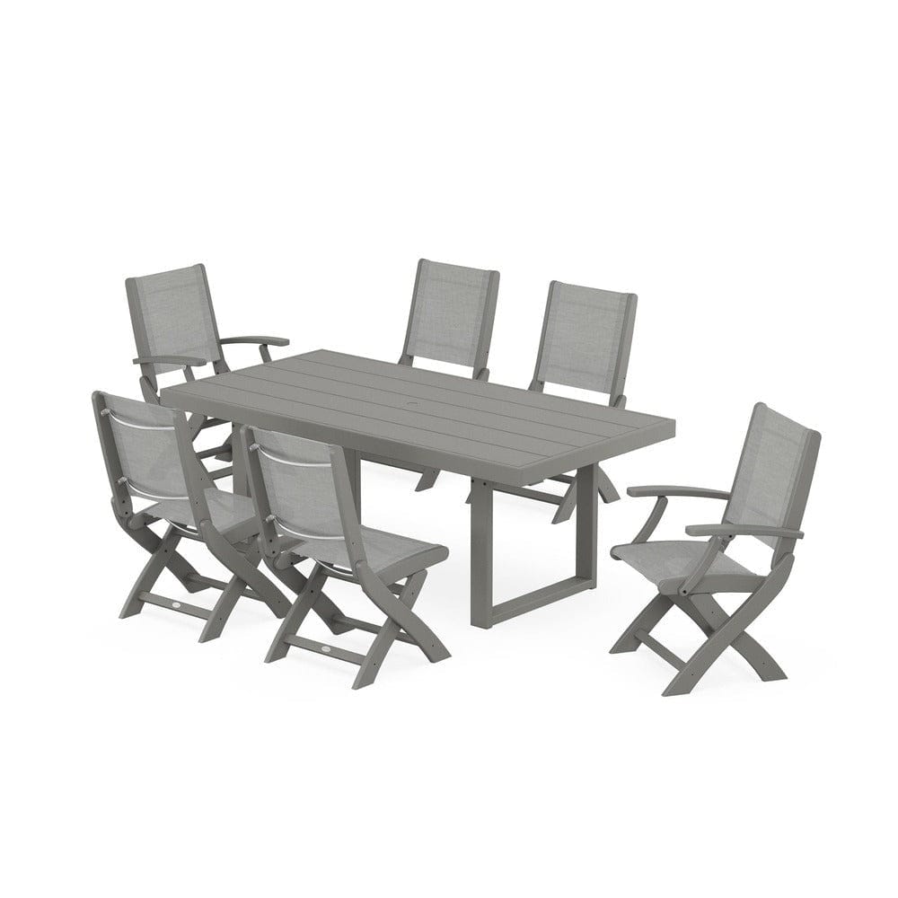 POLYWOOD® - Coastal Folding Chair 7-Piece Dining Set with Trestle Legs - PWS871 Outdoor Furniture POLYWOOD®
