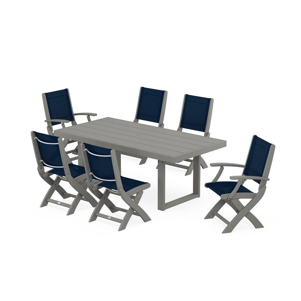POLYWOOD® - Coastal Folding Chair 7-Piece Dining Set with Trestle Legs - PWS871
