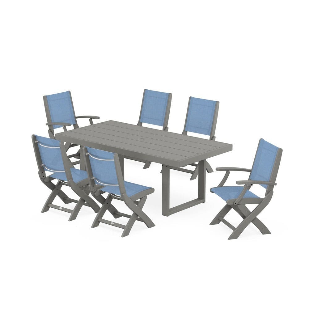 POLYWOOD® - Coastal Folding Chair 7-Piece Dining Set with Trestle Legs - PWS871