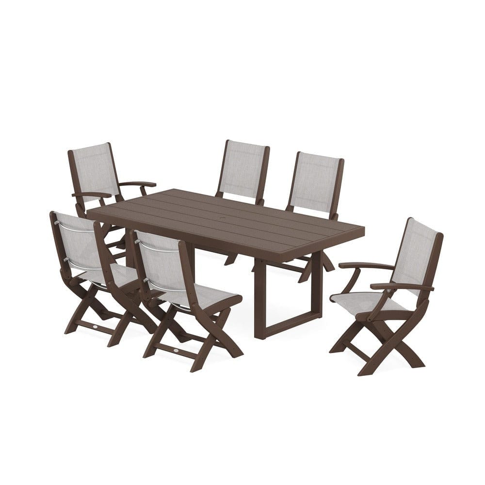 POLYWOOD® - Coastal Folding Chair 7-Piece Dining Set with Trestle Legs - PWS871