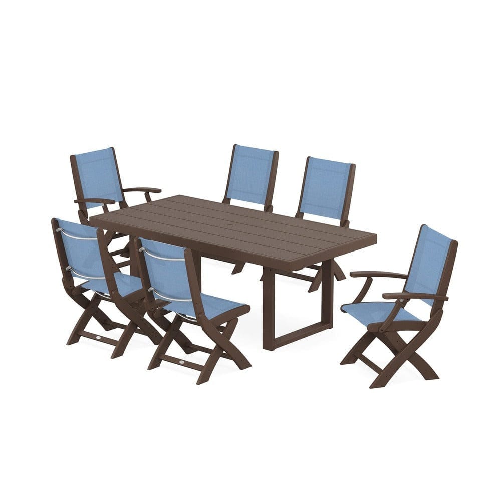 POLYWOOD® - Coastal Folding Chair 7-Piece Dining Set with Trestle Legs - PWS871