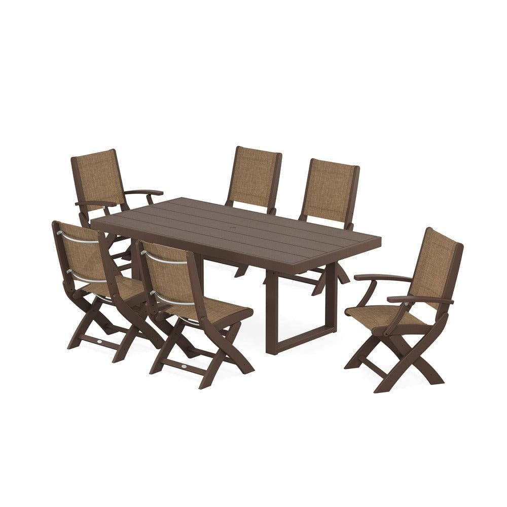 POLYWOOD® - Coastal Folding Chair 7-Piece Dining Set with Trestle Legs - PWS871