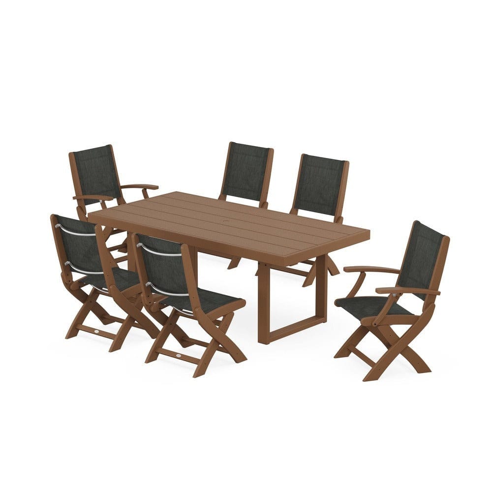 POLYWOOD® - Coastal Folding Chair 7-Piece Dining Set with Trestle Legs - PWS871 Outdoor Furniture POLYWOOD®