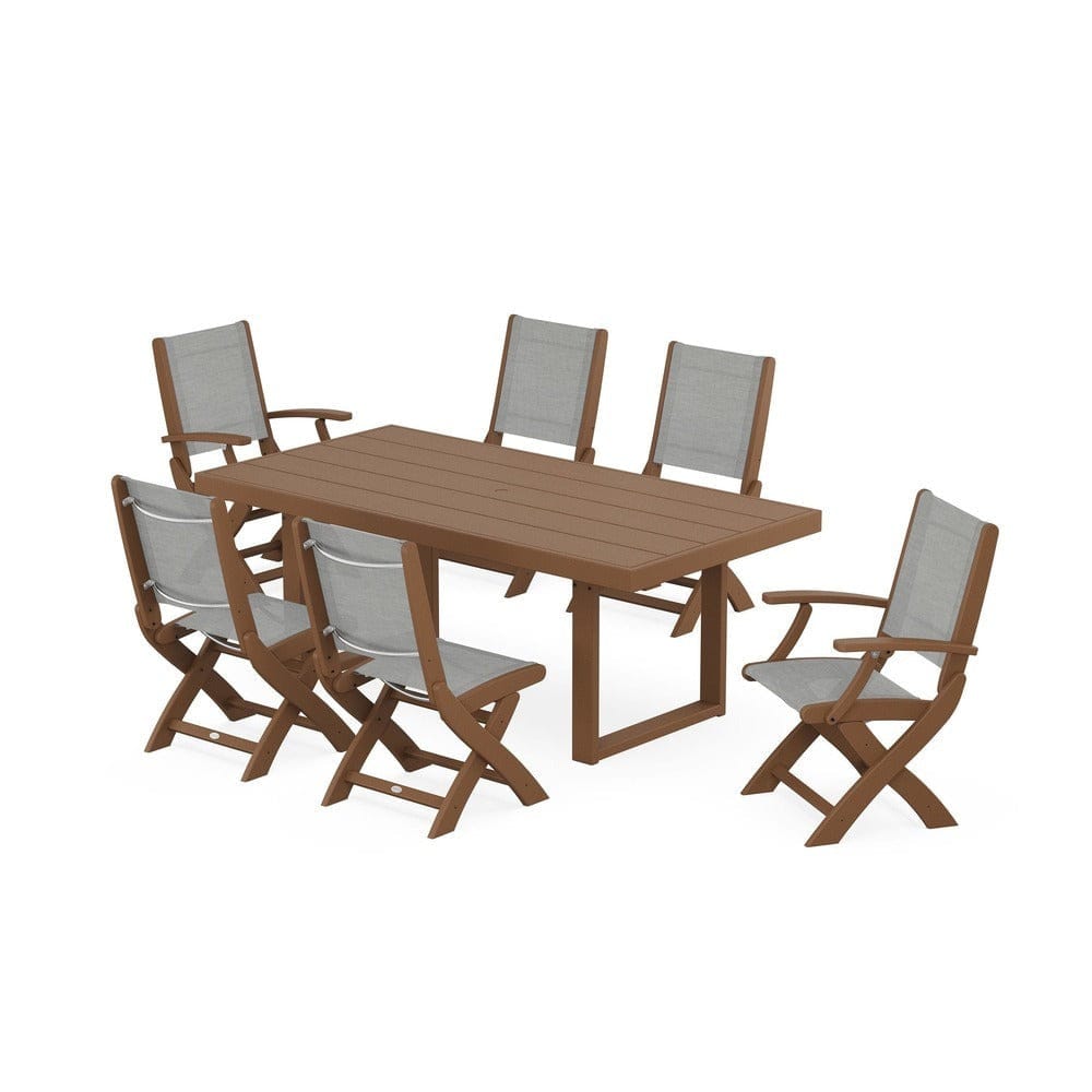 POLYWOOD® - Coastal Folding Chair 7-Piece Dining Set with Trestle Legs - PWS871 Outdoor Furniture POLYWOOD®