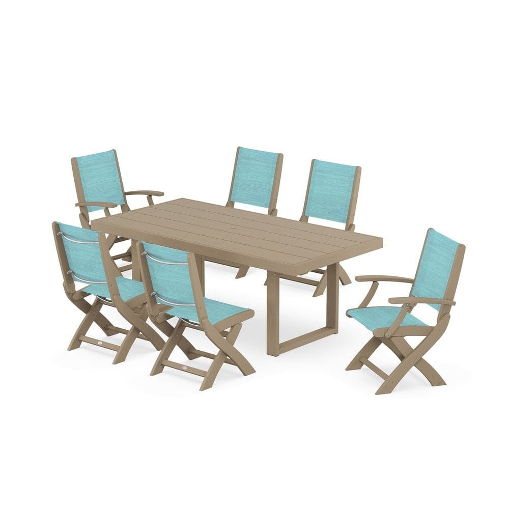 POLYWOOD® - Coastal Folding Chair 7-Piece Dining Set with Trestle Legs - PWS871