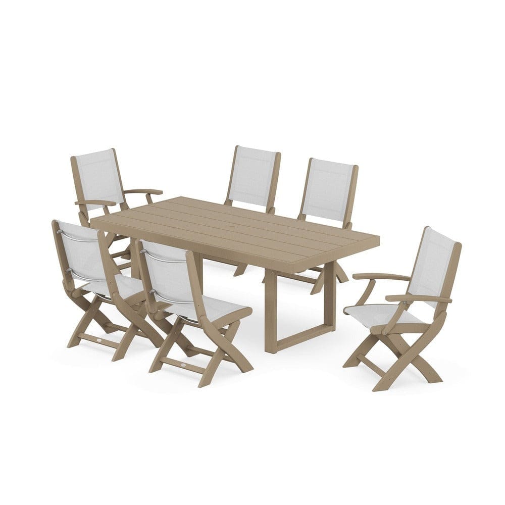 POLYWOOD® - Coastal Folding Chair 7-Piece Dining Set with Trestle Legs - PWS871