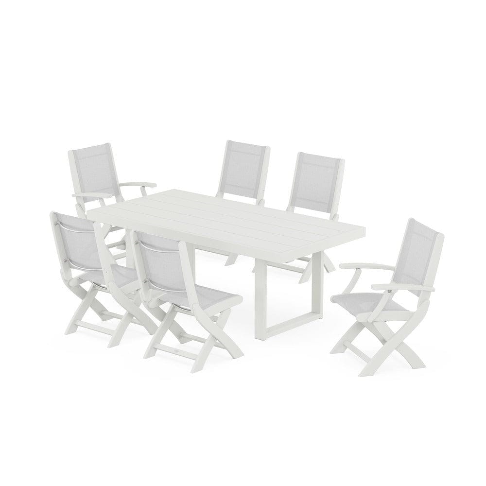 POLYWOOD® - Coastal Folding Chair 7-Piece Dining Set with Trestle Legs - PWS871