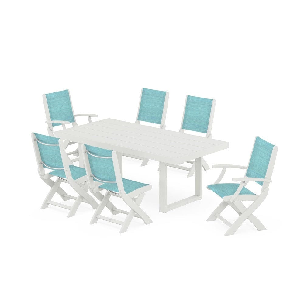 POLYWOOD® - Coastal Folding Chair 7-Piece Dining Set with Trestle Legs - PWS871