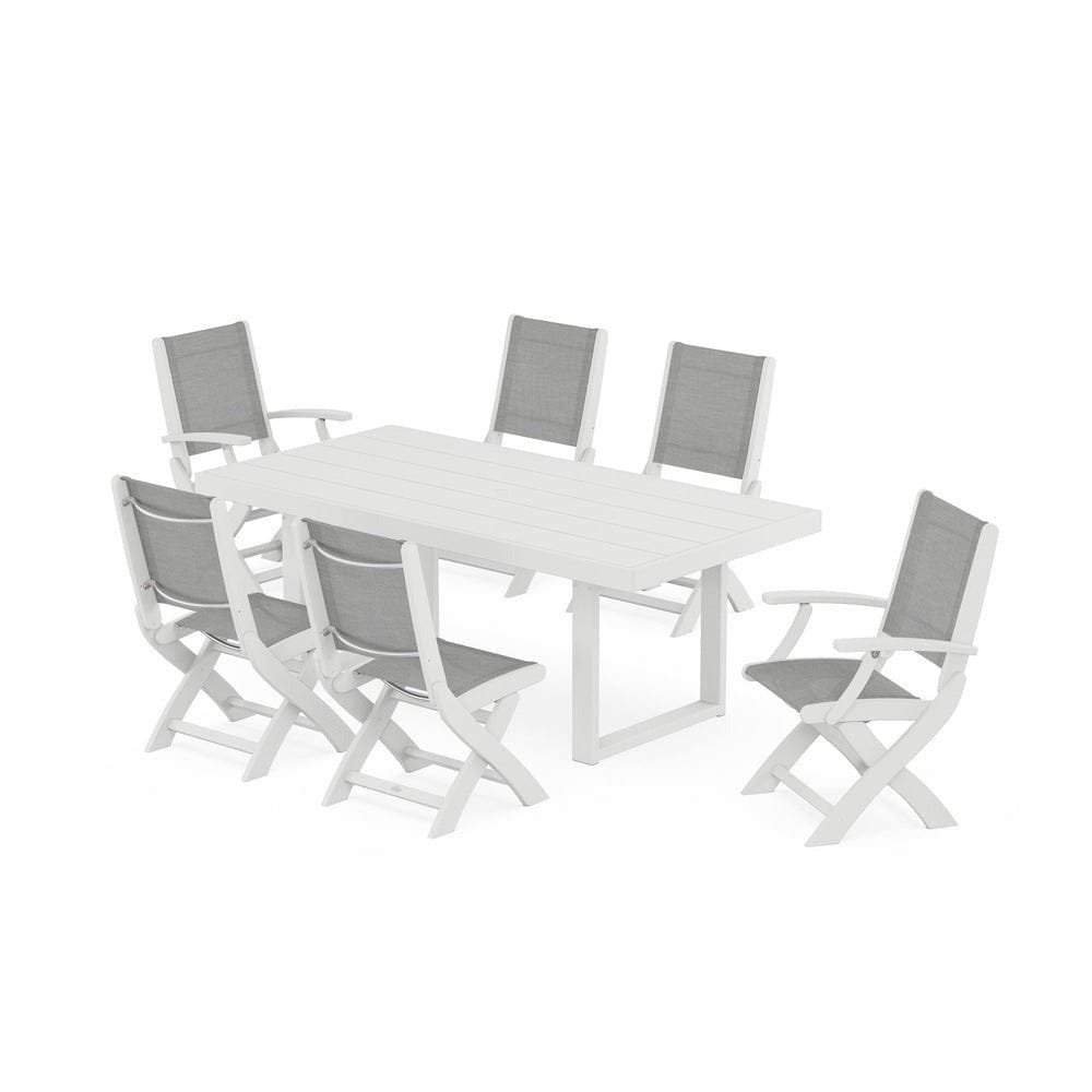 POLYWOOD® - Coastal Folding Chair 7-Piece Dining Set with Trestle Legs - PWS871