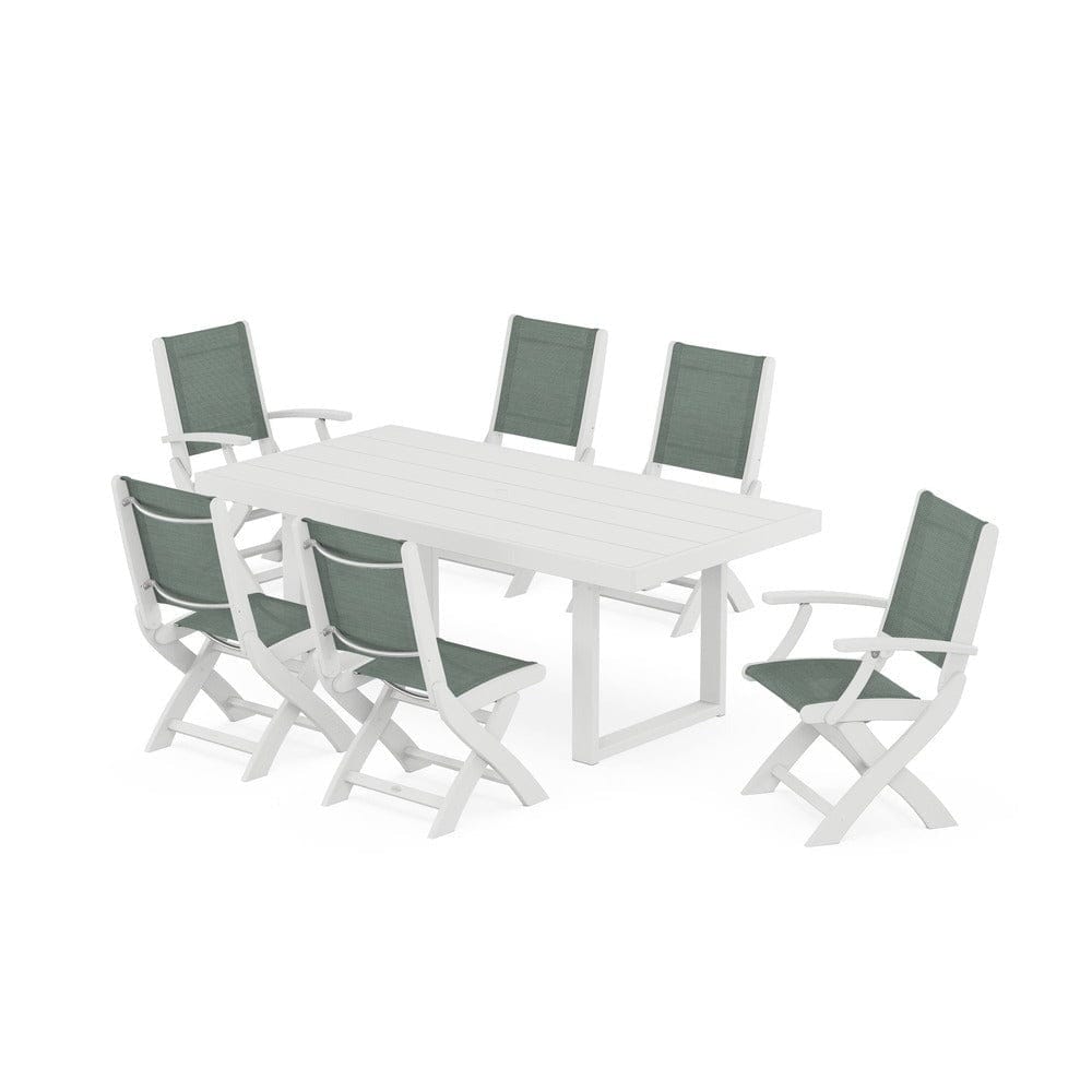 POLYWOOD® - Coastal Folding Chair 7-Piece Dining Set with Trestle Legs - PWS871
