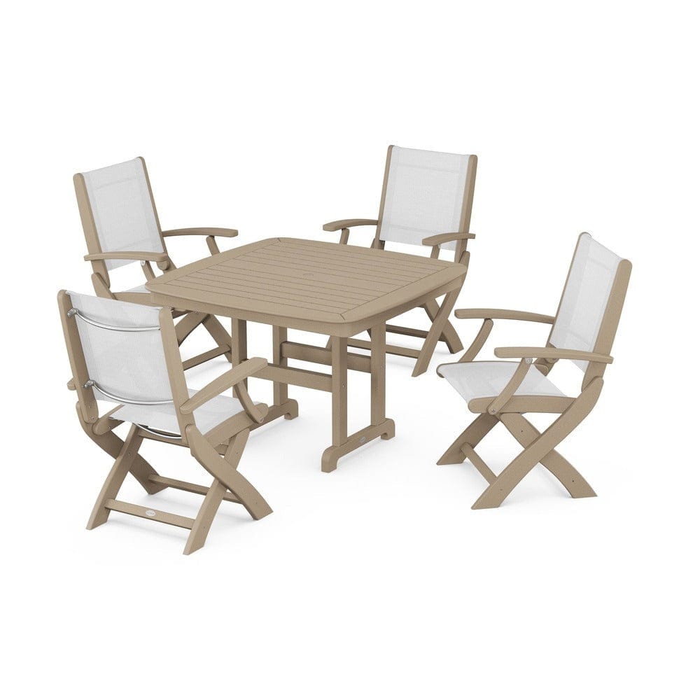 POLYWOOD® - Coastal Folding Chair 5-Piece Dining Set - PWS915 Outdoor Furniture POLYWOOD®